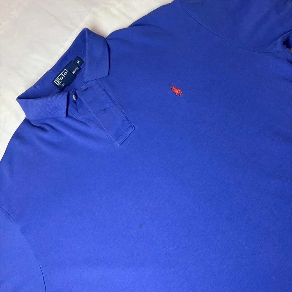 Polo Ralph Lauren Mens Royal Blue Short Sleeve Cotton Polo Shirt Orange Pony M
